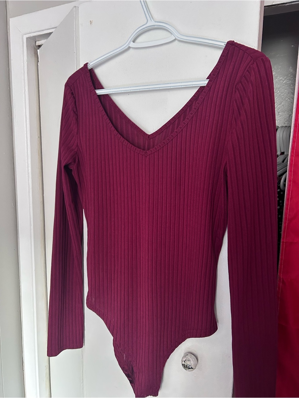 burgundy ribbed body suit